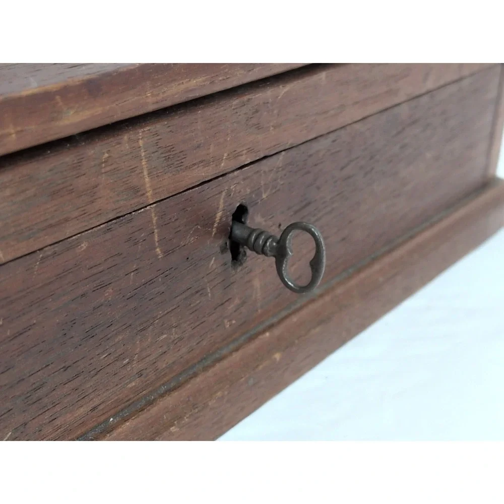 Antique Travel Desk Lap Writing Box Tambour Rolltop With Key And Glass Inkwell